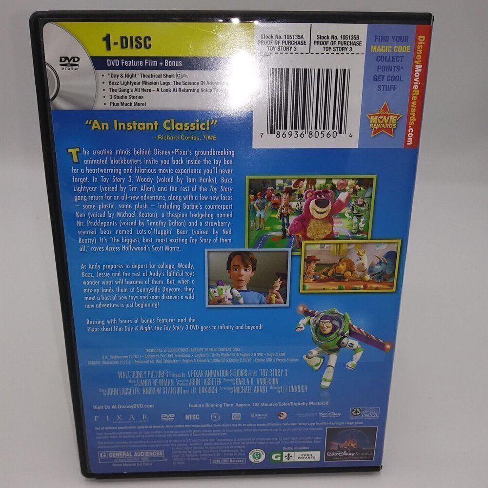 Toy Story 3 DVD Woody Buzz Lightyear Tom Hanks Tim Allen Animation Pixar 2010 - Picture 3 of 7